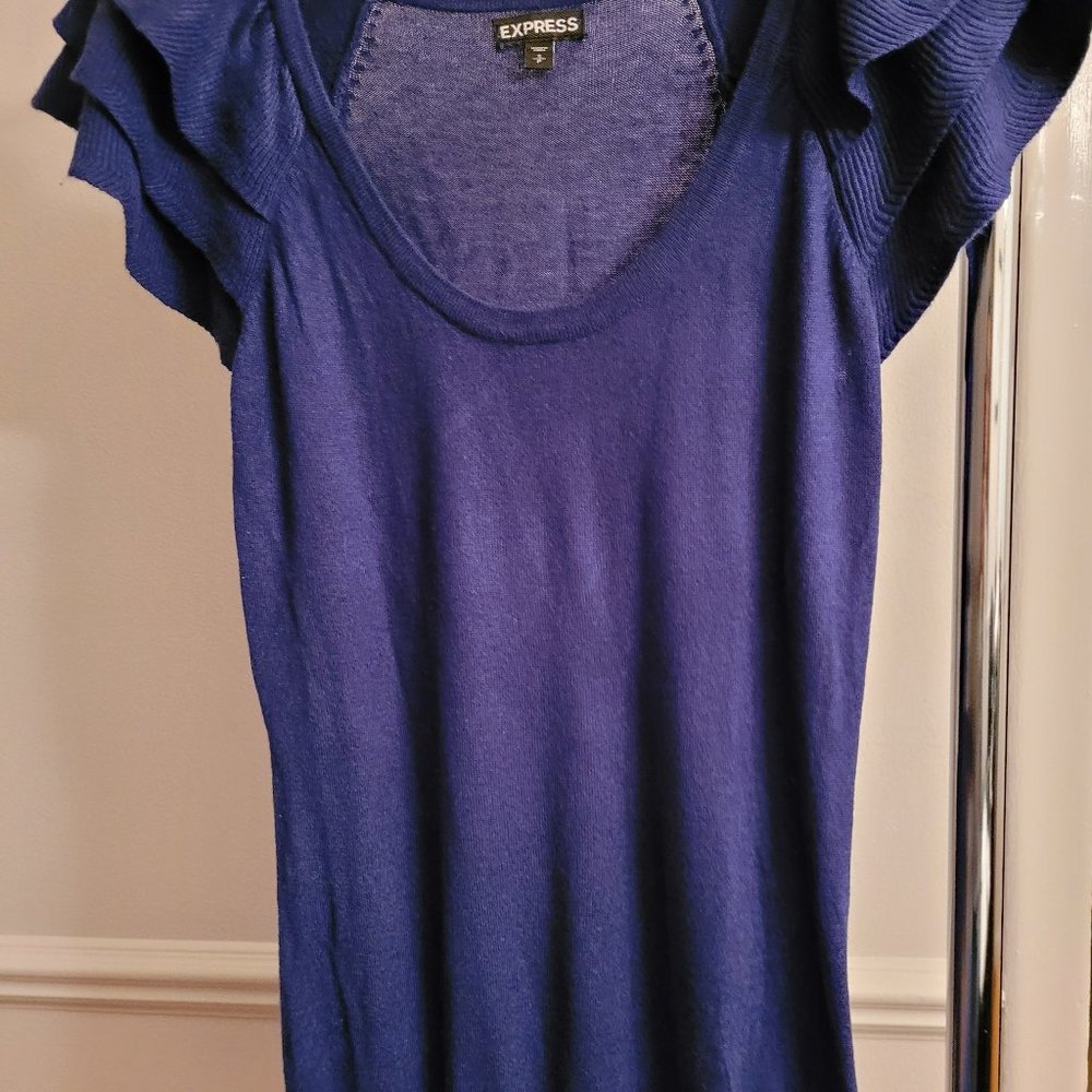 Express. Ruffled Shoulder Sweater. Size Small. Blue. - Picture 3 of 4